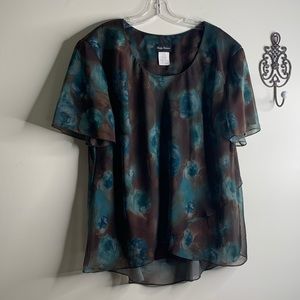 Kathy Roberts Elegant Floral Chiffon Short Sleeve Top Size 4X